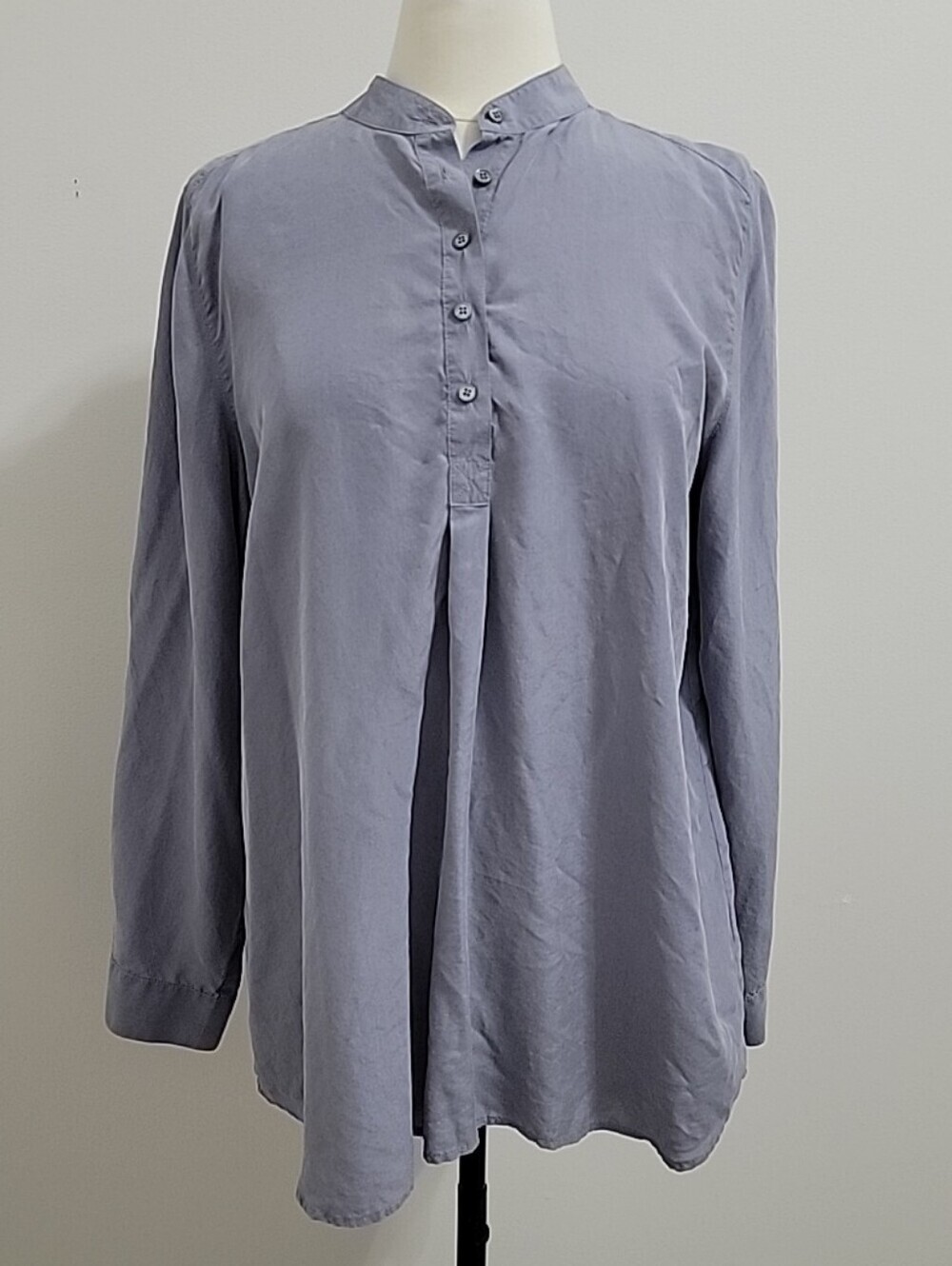 J.Jill Women’s Light Purple Half Button Up Long Sleeve Tunic Sz L 100% Silk EUC